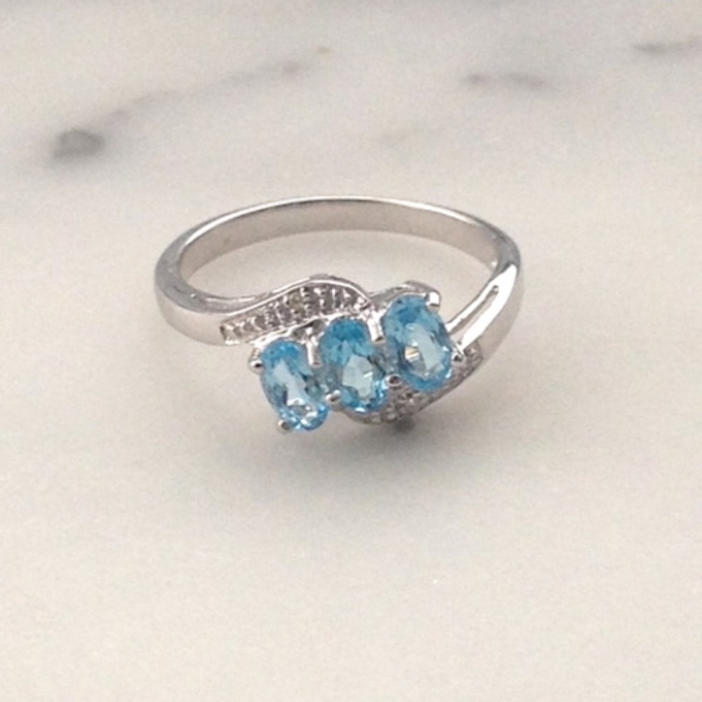 Genuine Diamond Blue Topaz Designer Ring